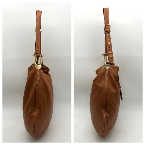Badgley Mischka Acorn Brown Leather Hobo Bag - Picture 3 of 10